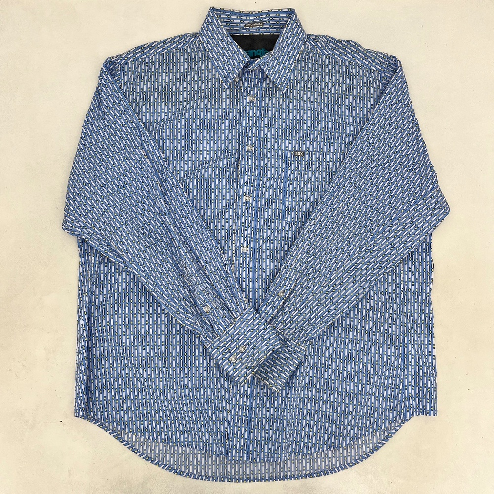 Wrangler 20X Competition Mens Size XL Button‎ Down Shirt Blue Geometric Print